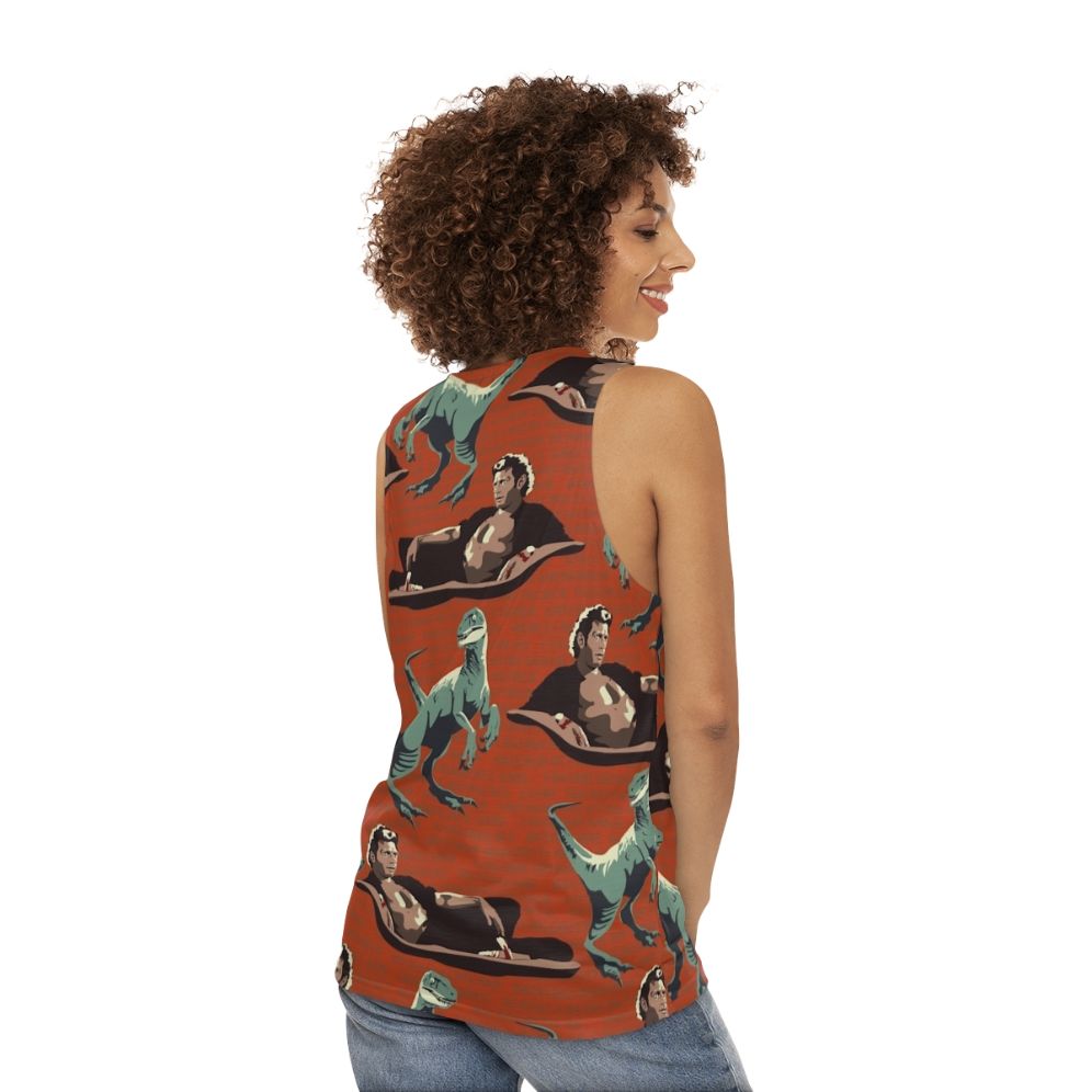 Jurassic Geniuses Unisex Tank Top featuring a dinosaur DNA pattern design - women back