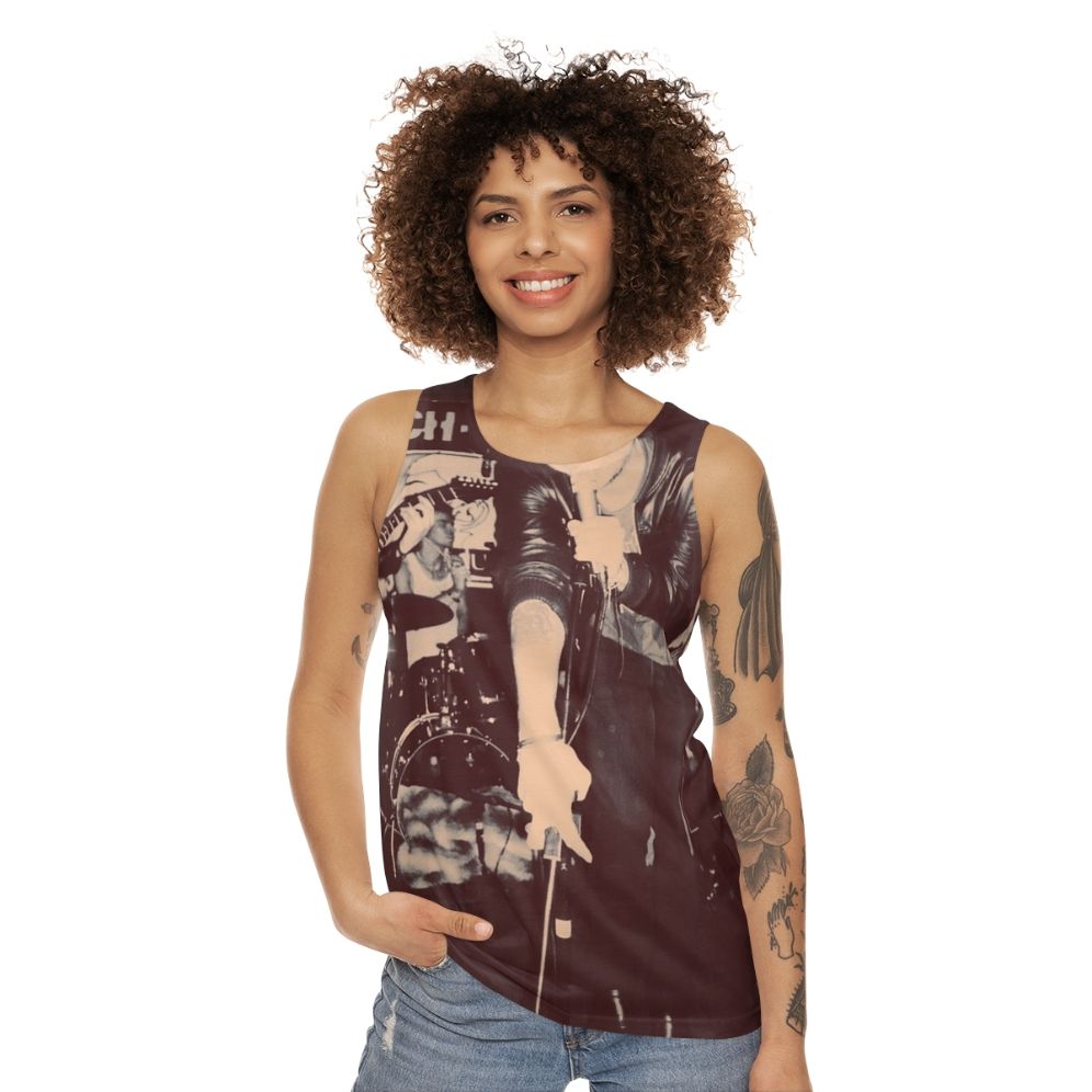 Punk rock unisex tank top with The Skallywags logo - women