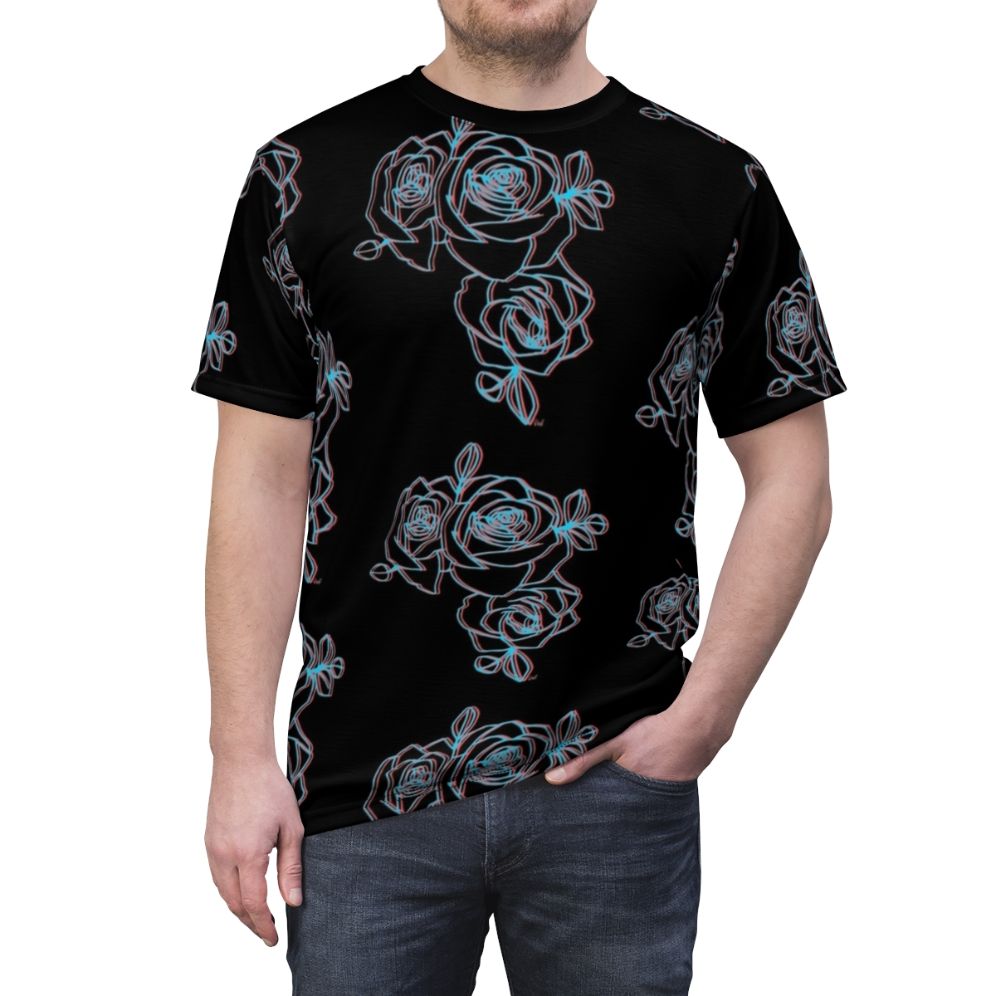 Halsey-inspired all-over-print t-shirt featuring a floral rose design - men front