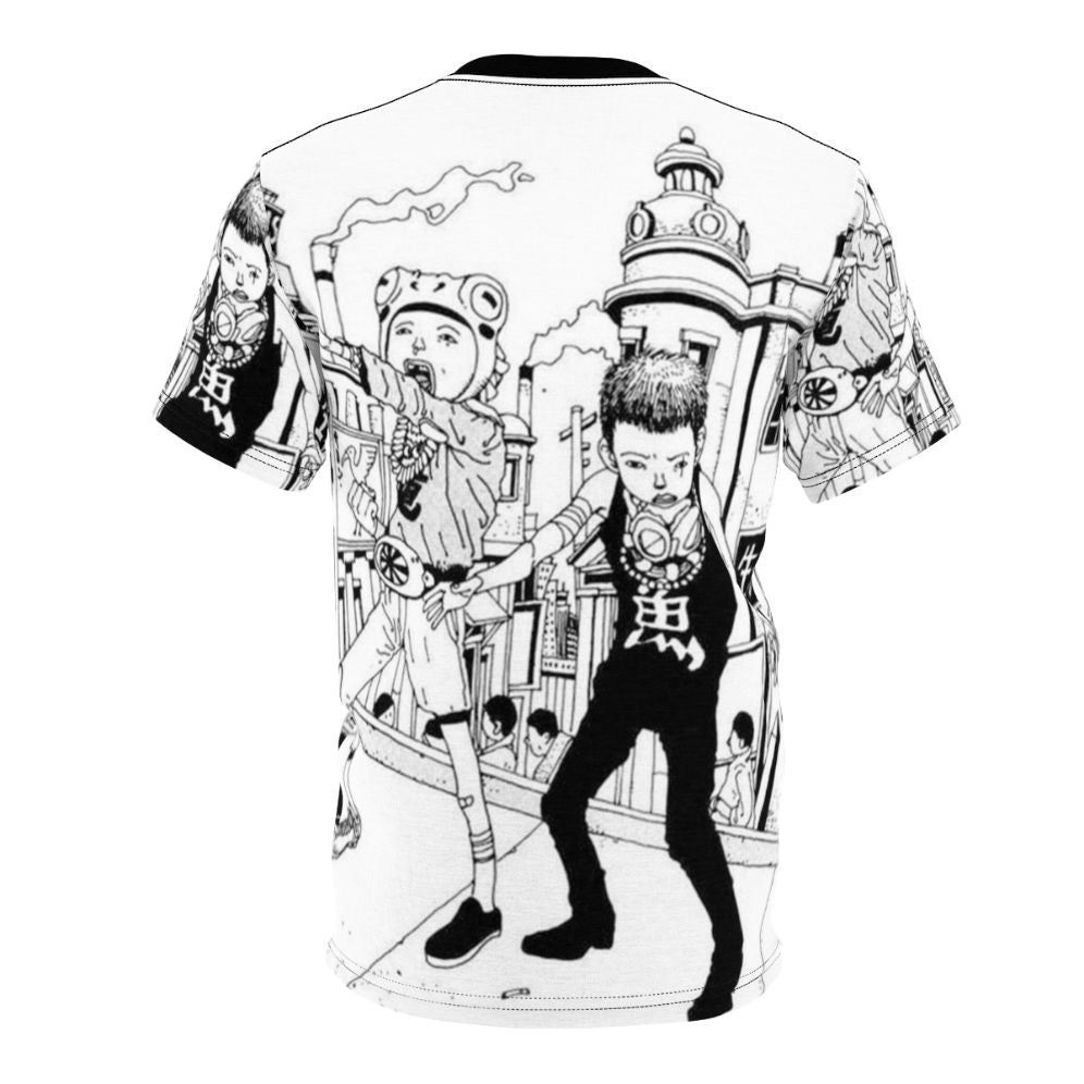 Tekkonkinkreet inspired graphic t-shirt featuring a cat, rat, dog, and the city - Back