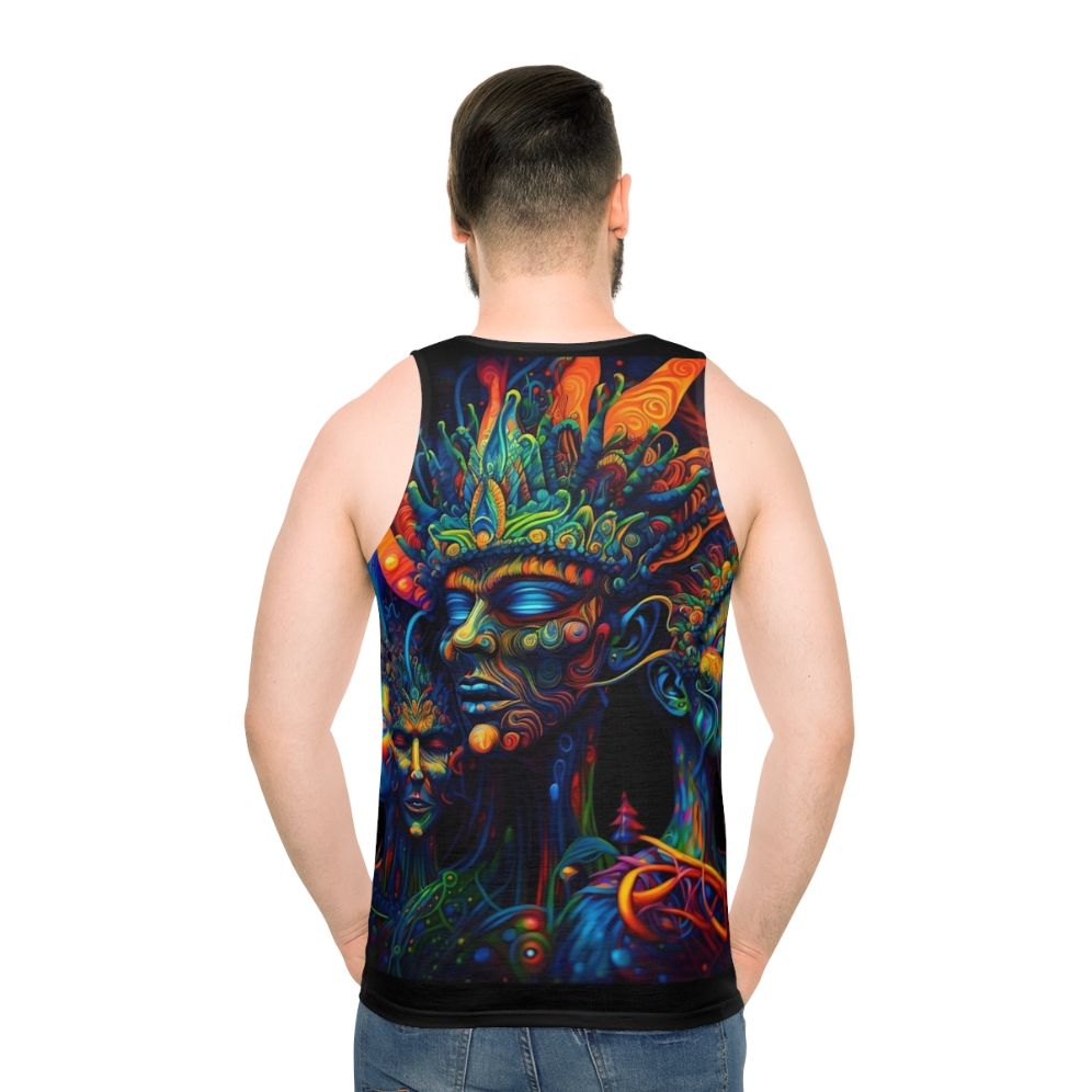 Trippy psychedelic DMT elf unisex tank top - men back