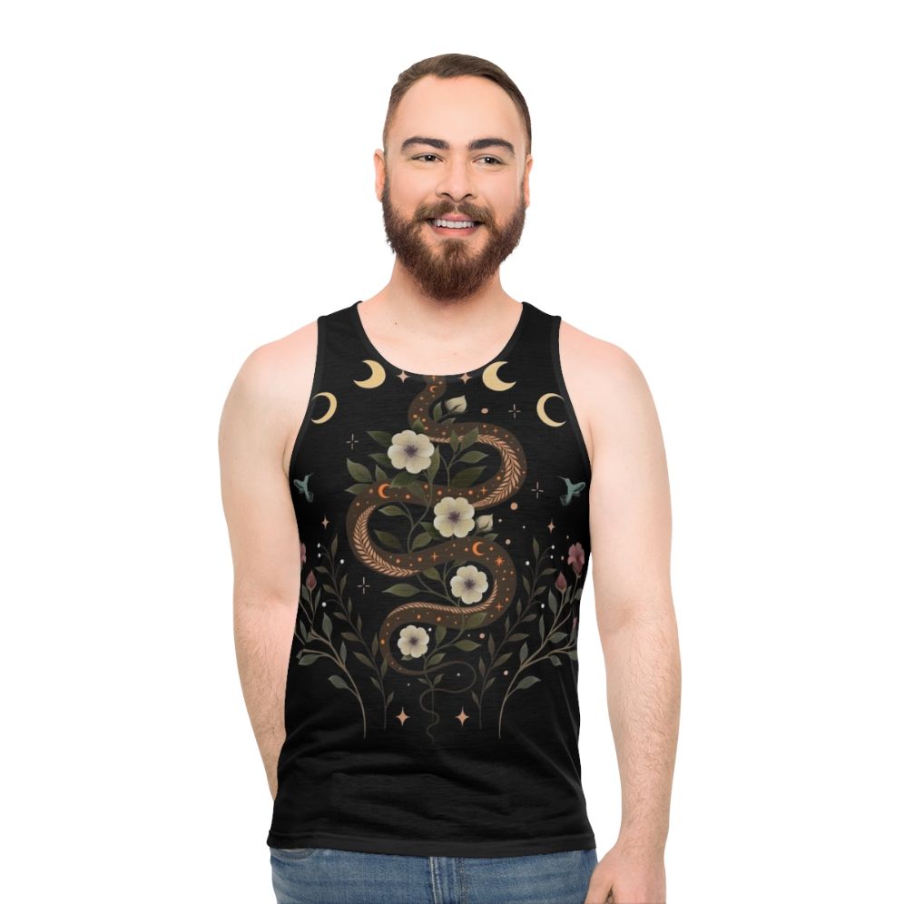 Unisex tank top with botanical and mystical nature design - men