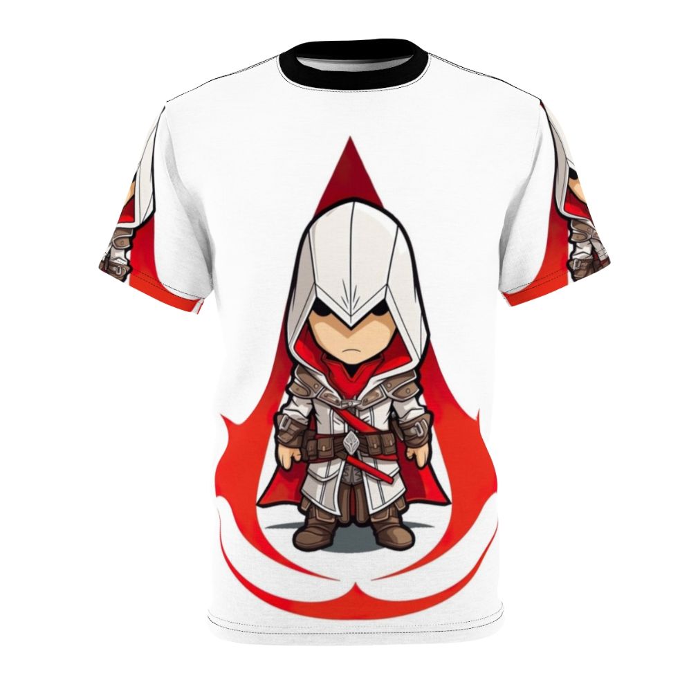 Chibi Assassins Creed inspired t-shirt design with the iconic franchise logo