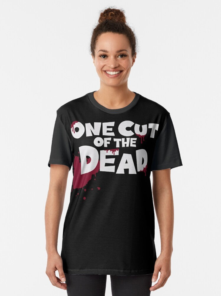 One Cut of the Dead zombie movie graphic t-shirt design with blood splatter - Women