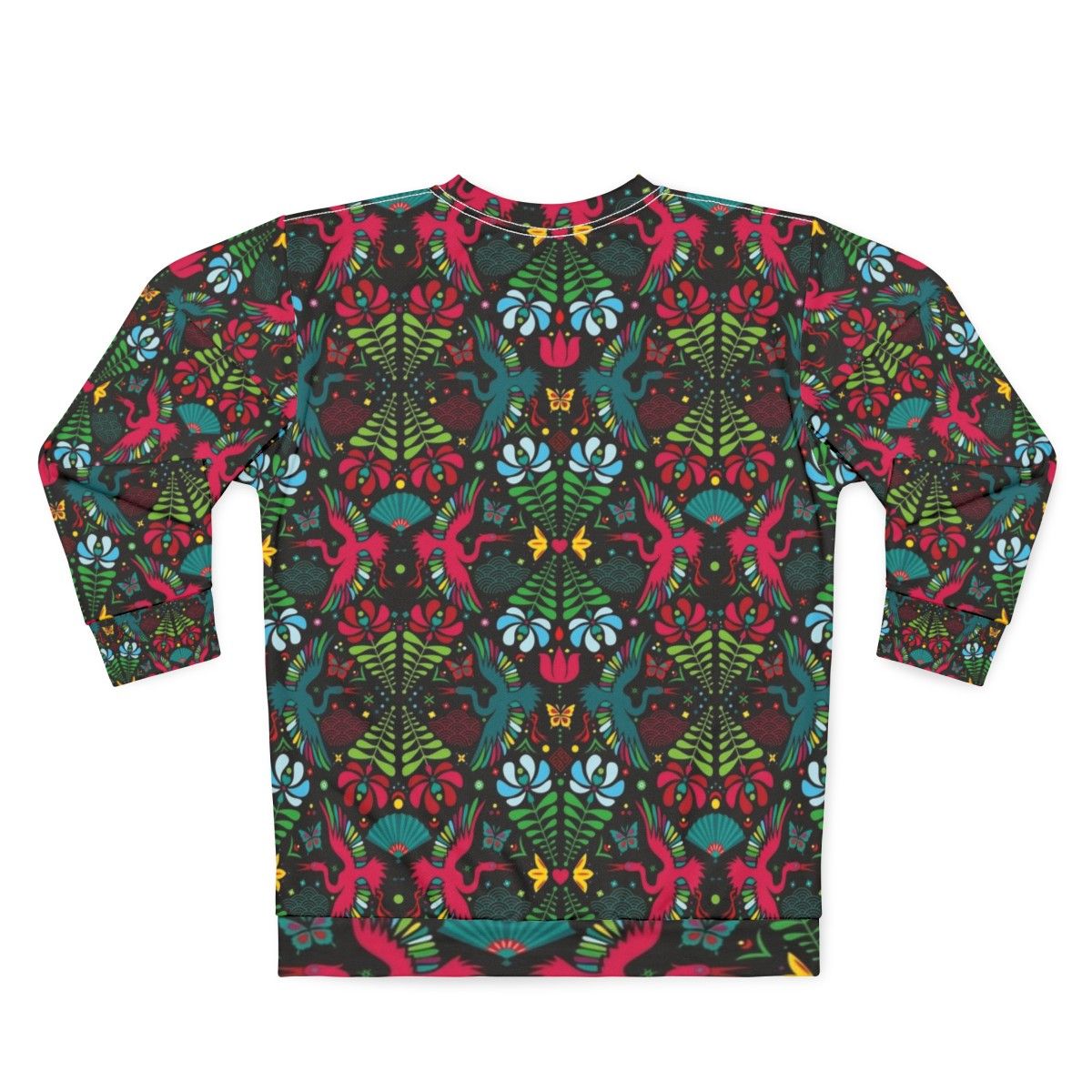 Colorful folk art crane pattern sweatshirt - Back