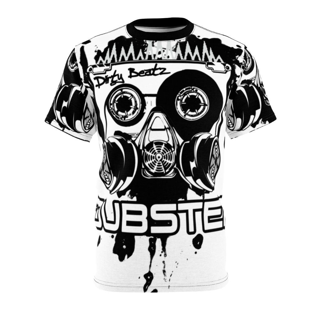 Dubstep t-shirt with vibrant graphic of cassette tape, music notes, and electronic beats