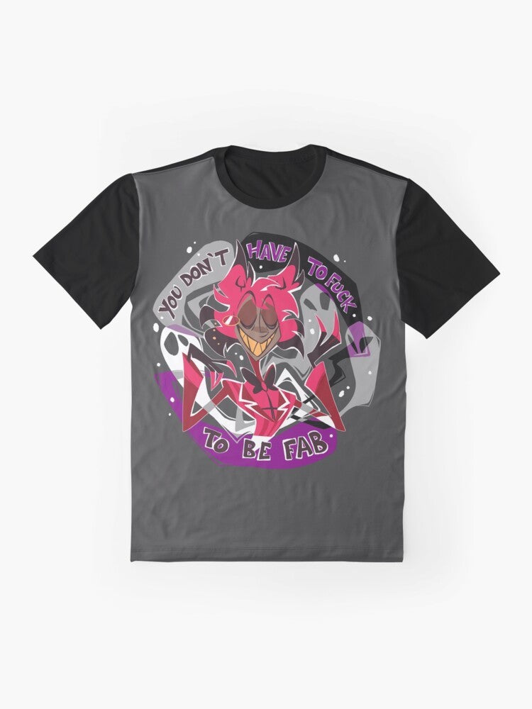 Asexual pride graphic t-shirt featuring Alastor from the Hazbin Hotel series - Flat lay