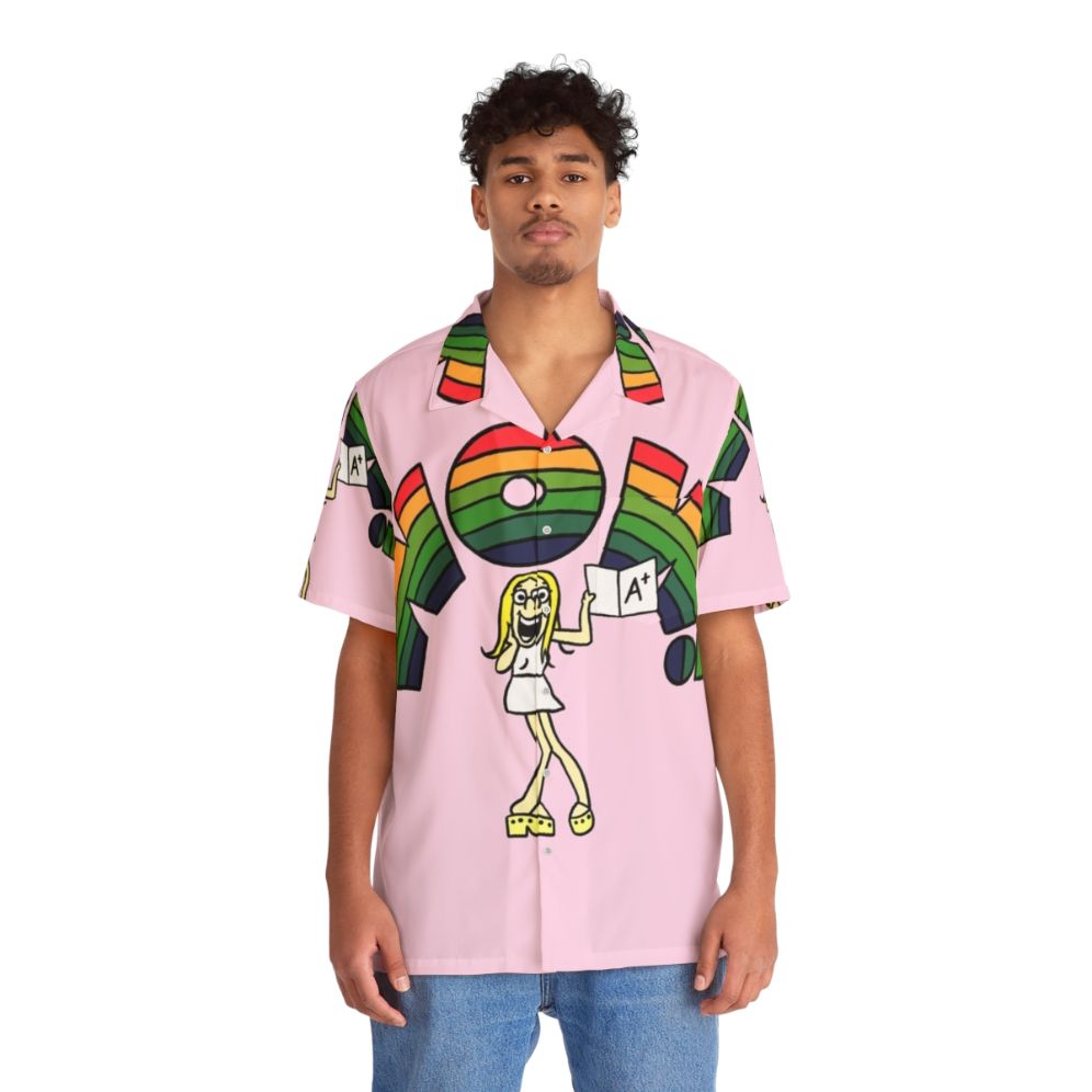 Vintage-inspired Hawaiian shirt with 'Wow' cartoon design - People Front