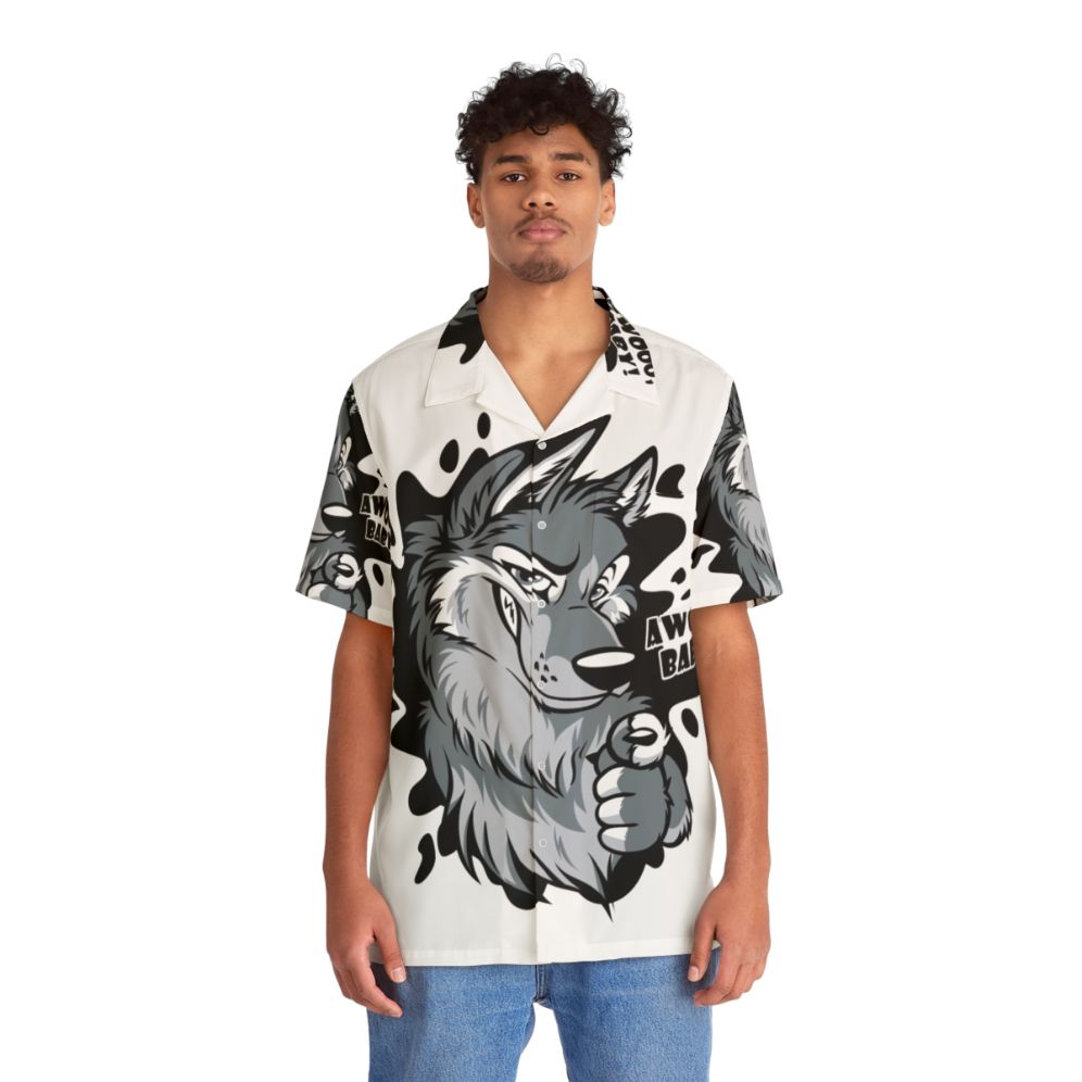 Adorable baby wearing wolf howl Hawaiian shirt - People Front