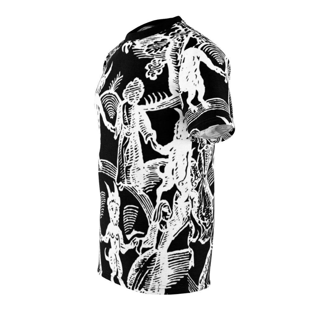 Occult-inspired 'Dance With The Devil' all-over print t-shirt featuring a skull and goat design - men left