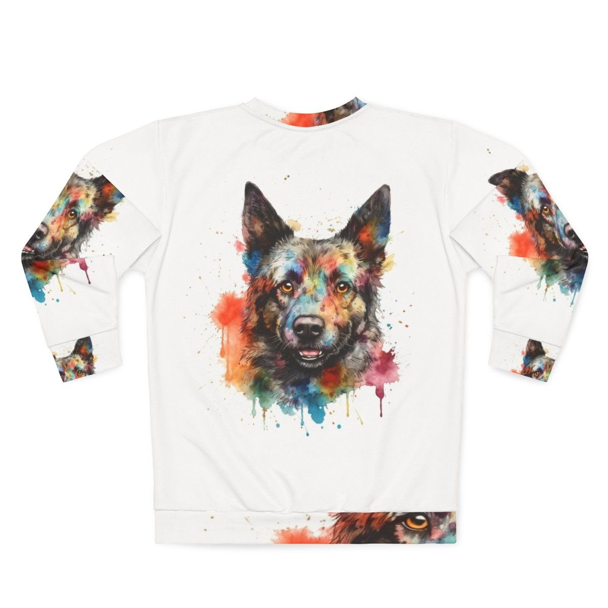 Bright watercolor painting of a Hungarian Mudi dog on a sweatshirt - Back