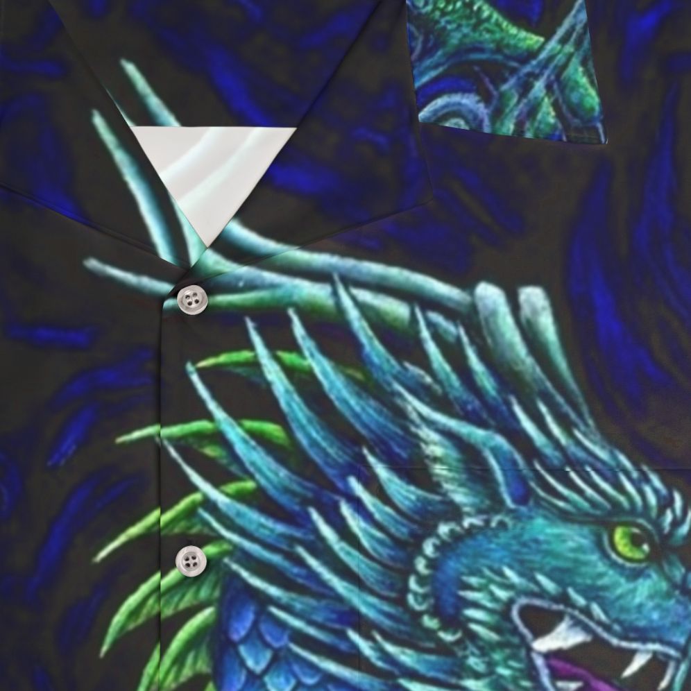 Colorful azure dragon printed on a Hawaiian shirt - Detail