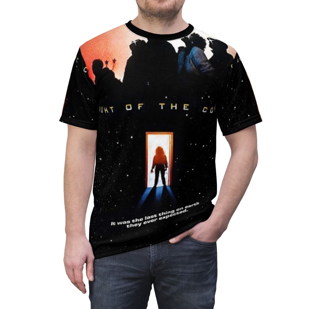 Vintage-inspired t-shirt design featuring a tribute to the classic 1980s horror film "Night of the Comet" - men front