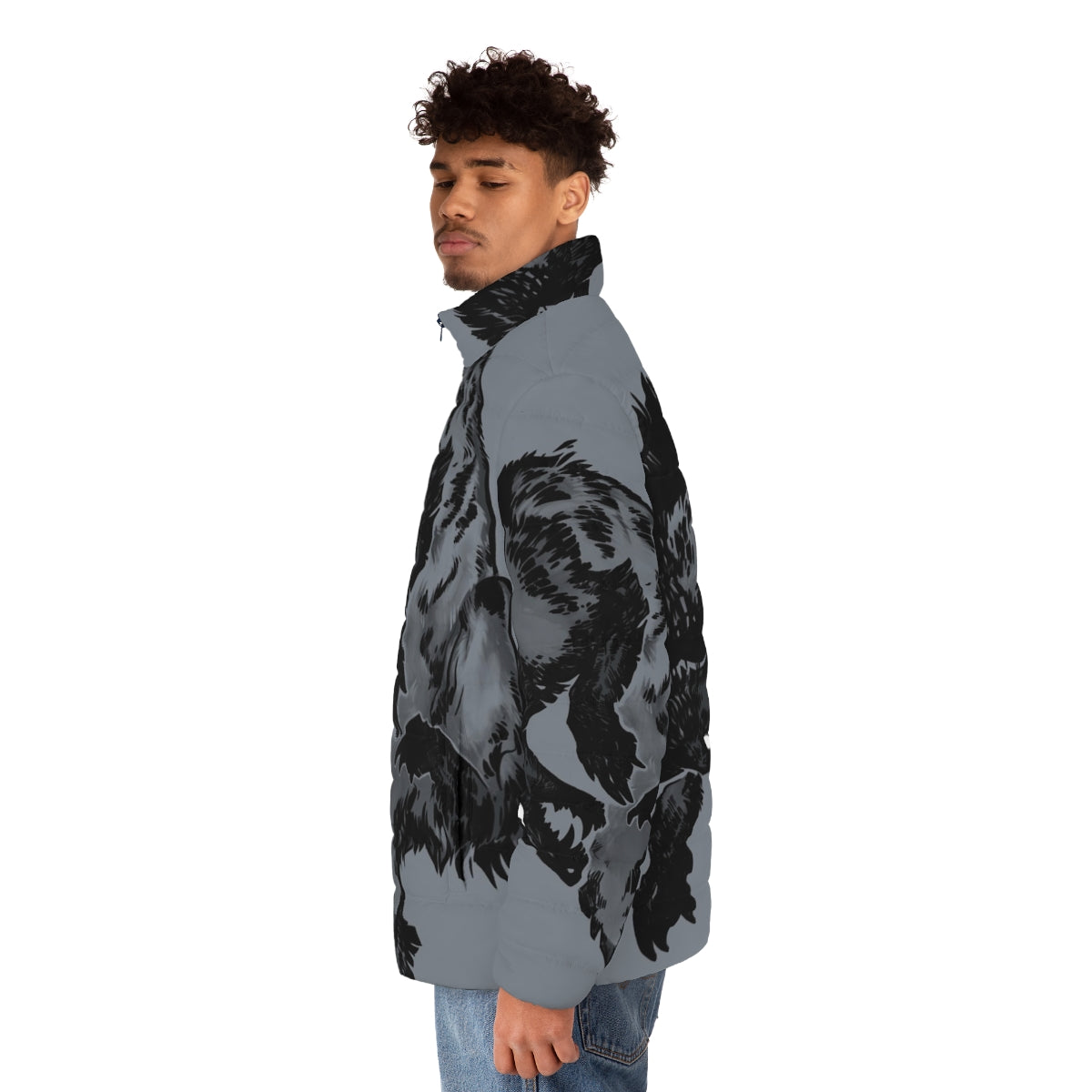 Hyena Puffer Jacket - Warm and Stylish Outerwear with a Creepy Canine Design - men side left