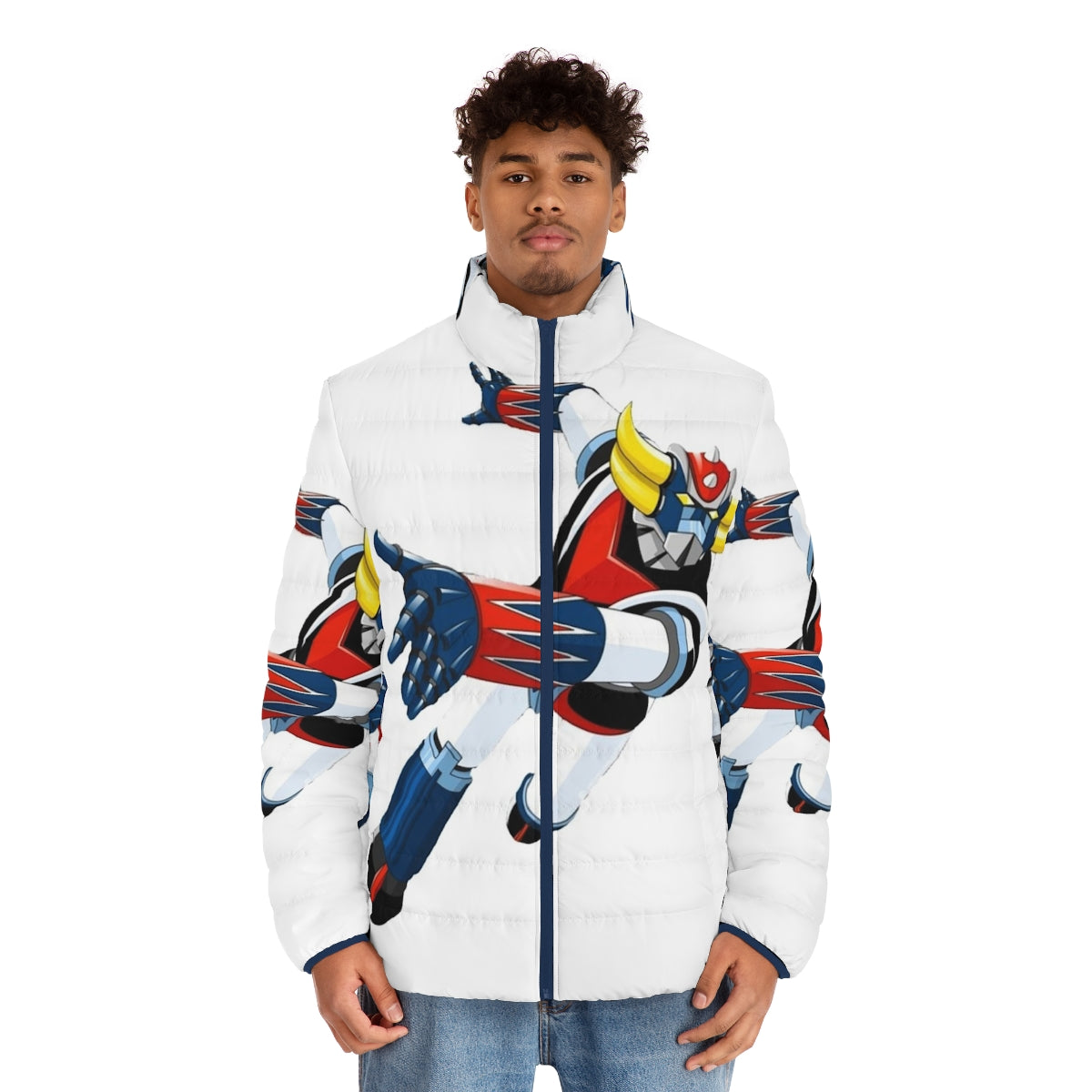 Grandizer Go Puffer Jacket with Iconic Japanese Robot Anime Design - men front