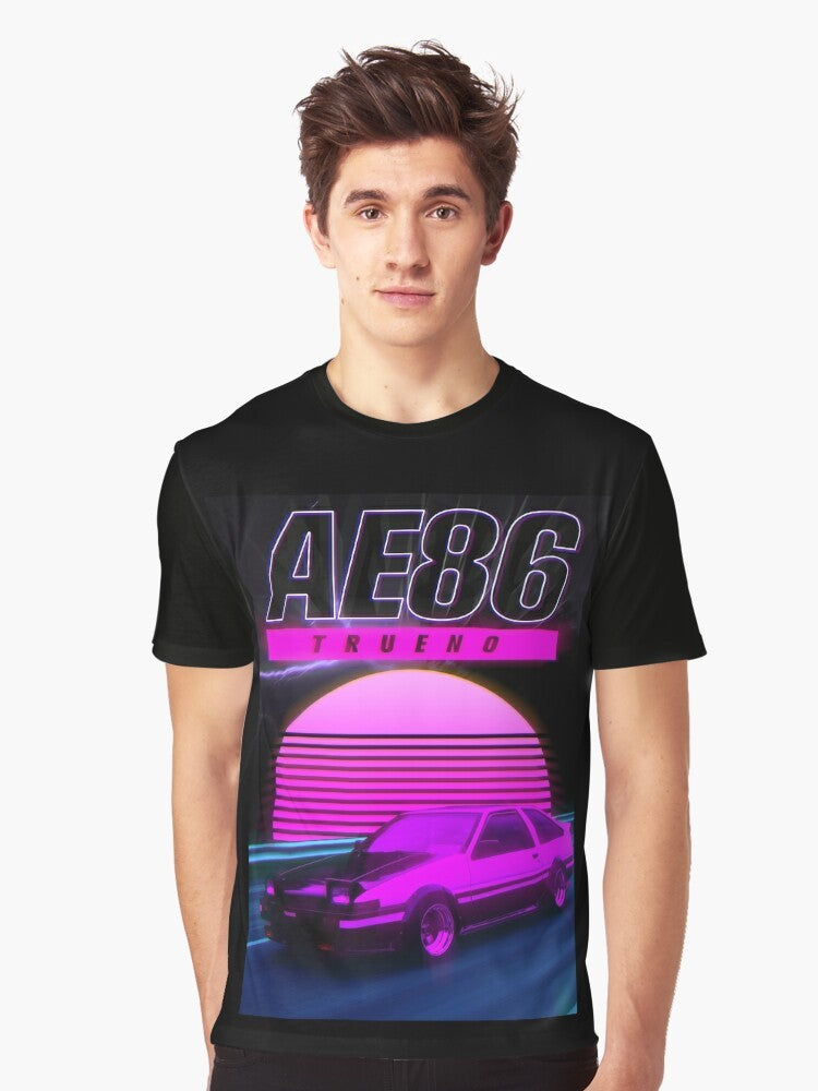 AE86 Retro Synthwave Graphic T-Shirt featuring Toyota Initial D design - Men