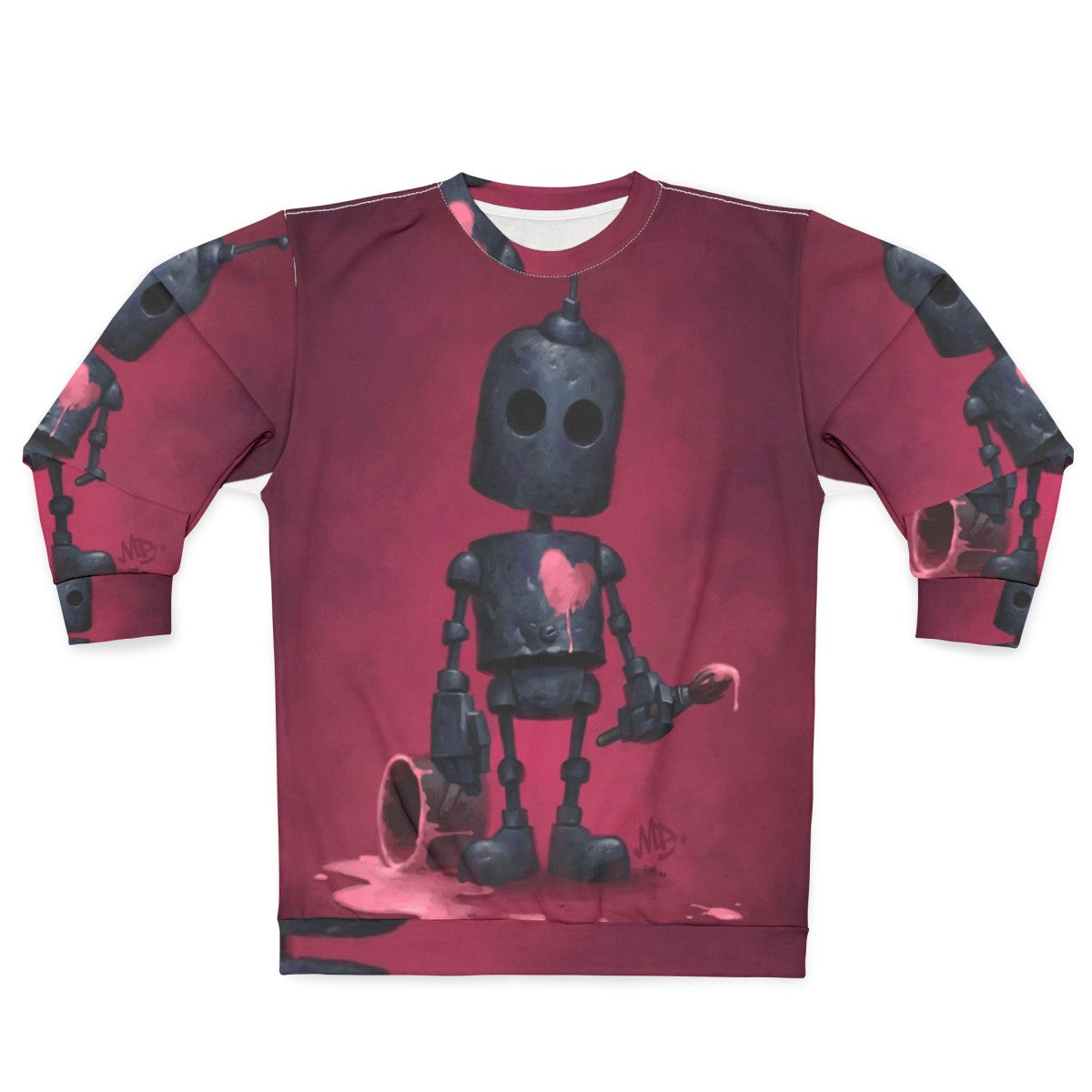 Heartbroken artist robot graphic on pink sweatshirt