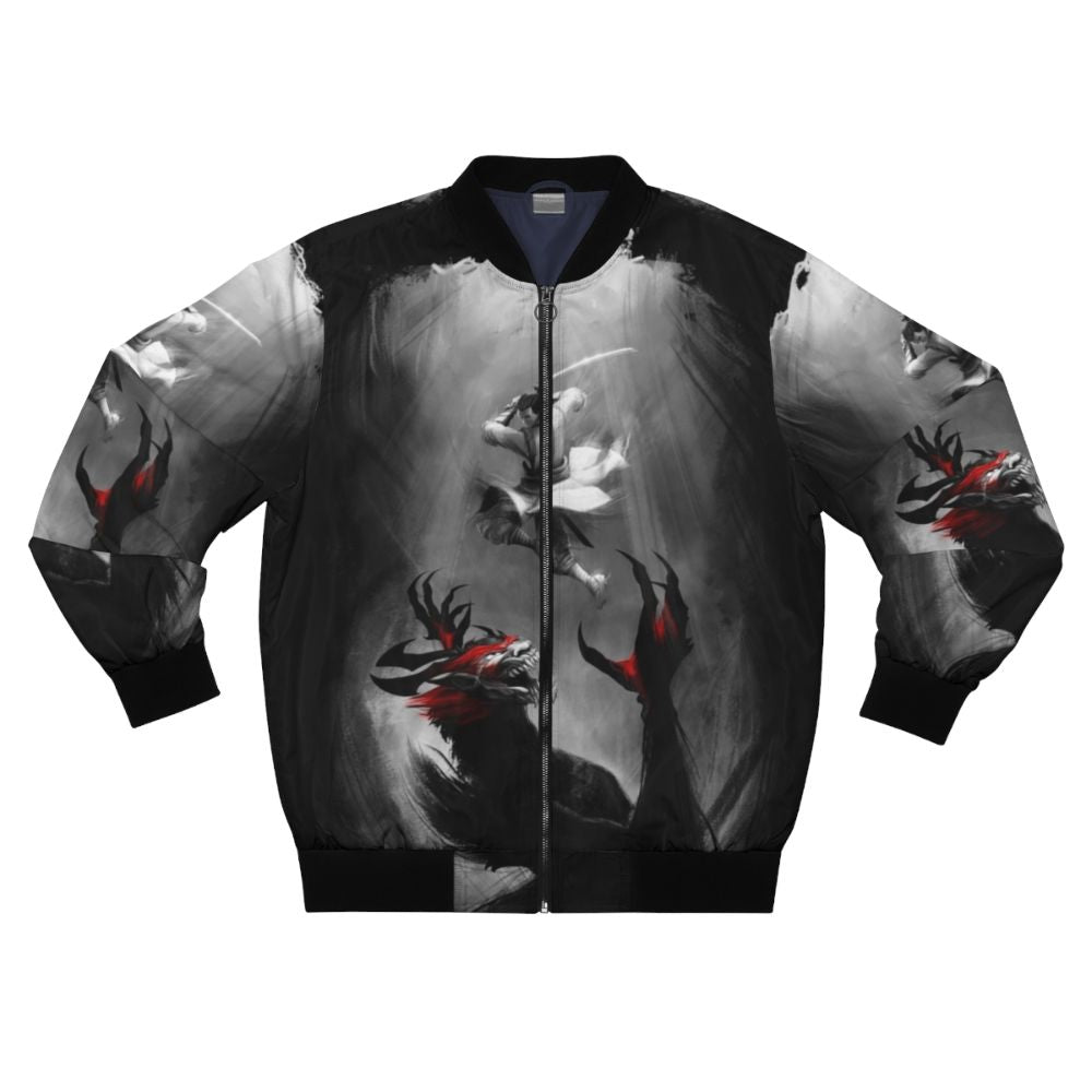 Samurai Jack Showdown Bomber Jacket with katana and demon design