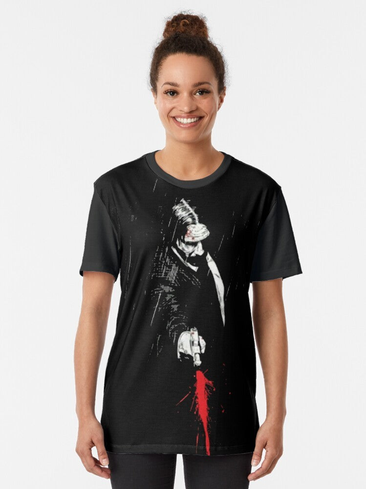 Baba Yaga graphic t-shirt design featuring a blood-red illustration - Women