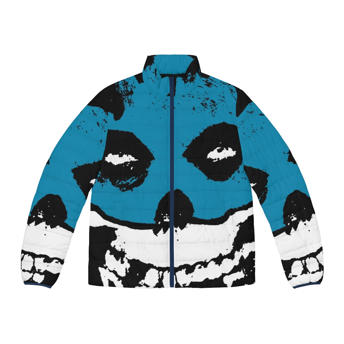 Bat Fiend Horror Puffer Jacket with gothic punk and retro 80s superhero design