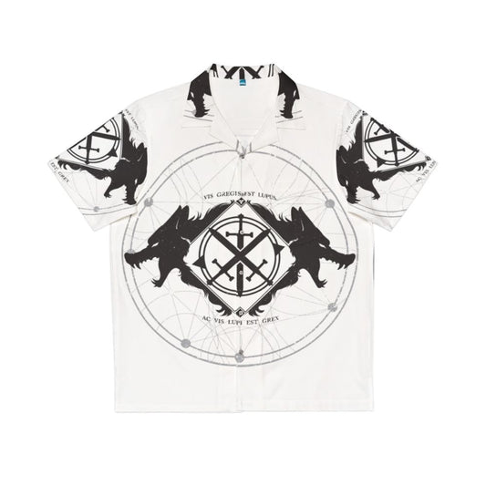 Destiny inspired "Strength of the Wolf" black and white Hawaiian shirt