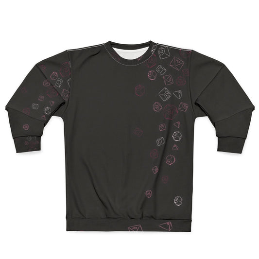 Cascading pink dice pattern on a comfortable sweatshirt for role-playing gamers