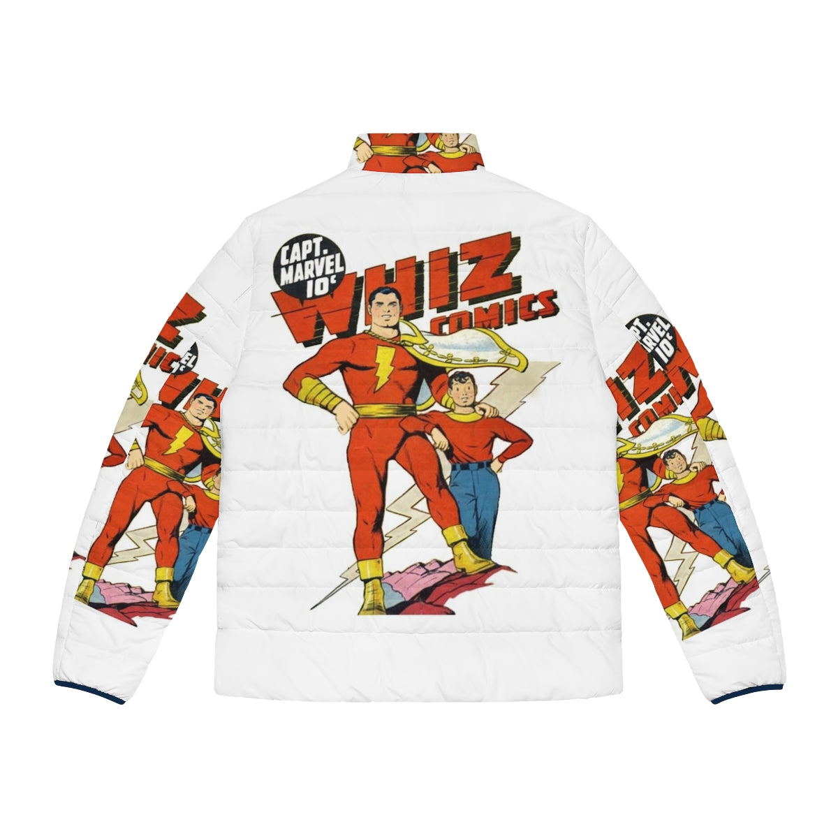 Golden age comic book superhero puffer jacket - Back