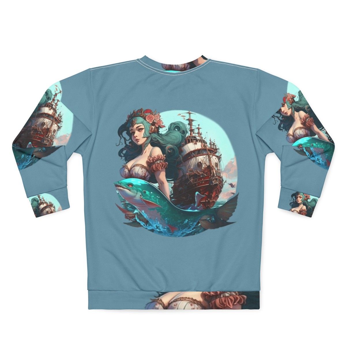 Mythical sea creatures sweatshirt featuring whimsical fantasy ocean beasts - Back