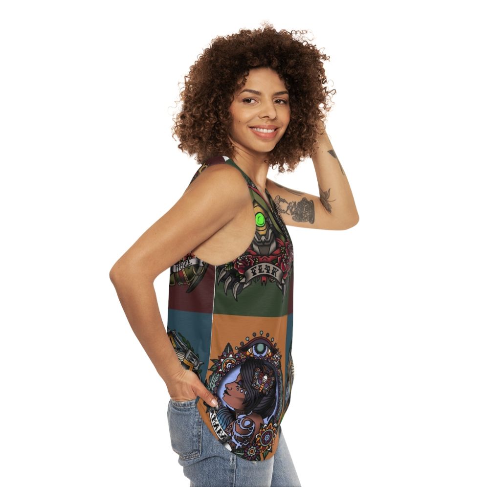 Borderlands 3 Vintage Tattoo Style Unisex Tank Top - women side