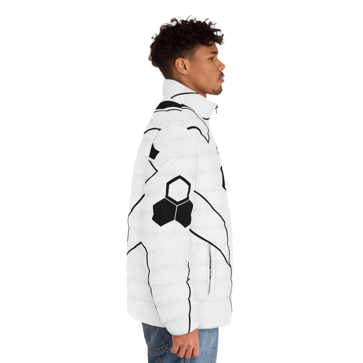 Future Foundation Fantastic Puffer Jacket with Hexagon Emblem - Sci-Fi Superhero Cosplay from Marvel Comics - men side right