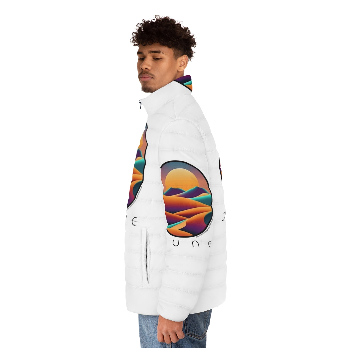 Dune landscape puffer jacket featuring a desert scene - men side left