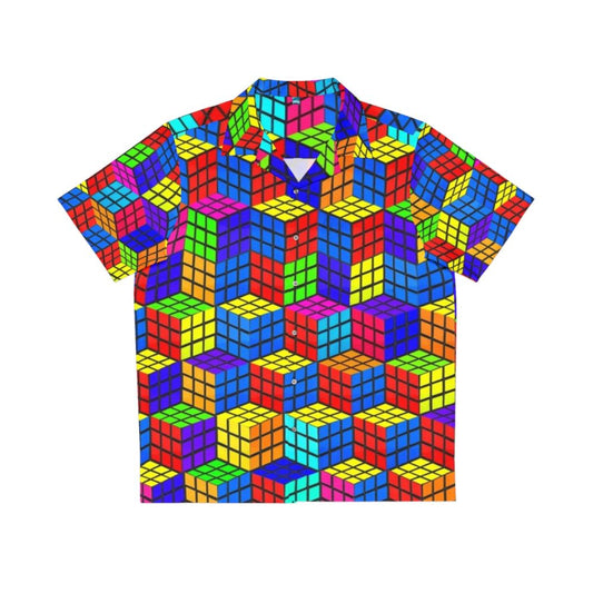 Rubik's Cube Hawaiian shirt with geometric illusion pattern