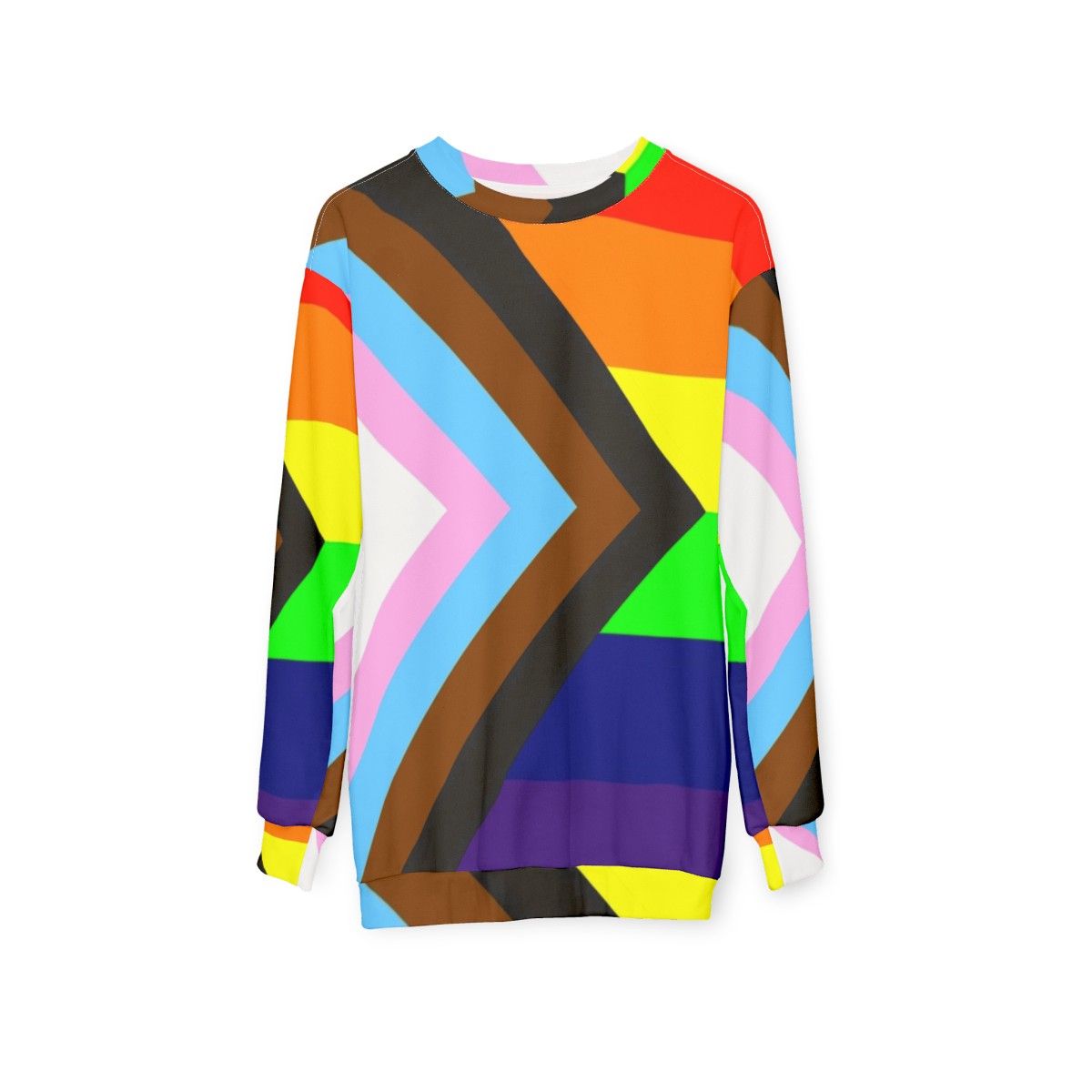 Inclusive Progress Pride Flag Sweatshirt with Rainbow Colors - hanging