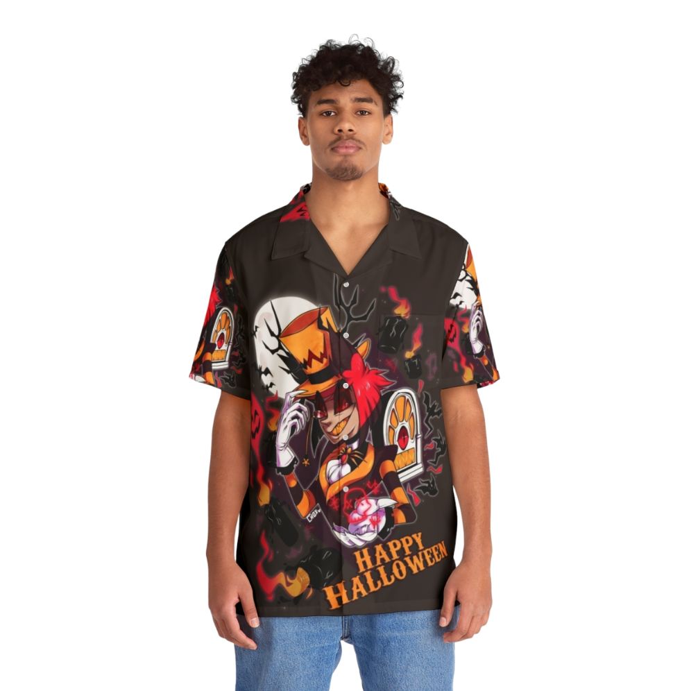 Haunting Hawaiian Shirt with Hazbinhotel Alastor Graphic - People Front