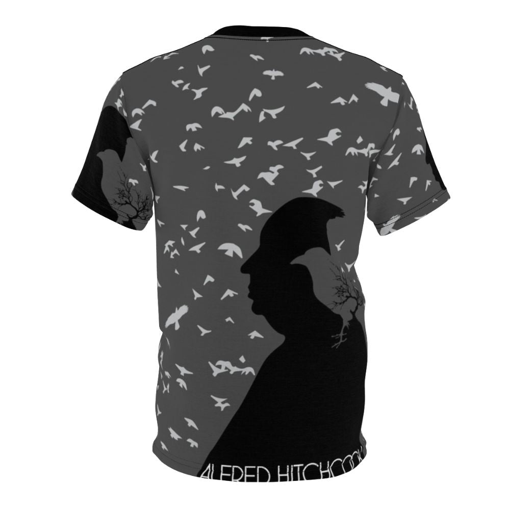 Vintage-style t-shirt design featuring Alfred Hitchcock's classic film "The Birds" - Back