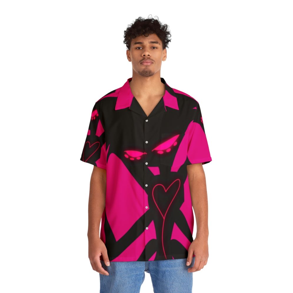 Neon Hawaiian shirt with Angel Dust from Hazbin Hotel - People Front