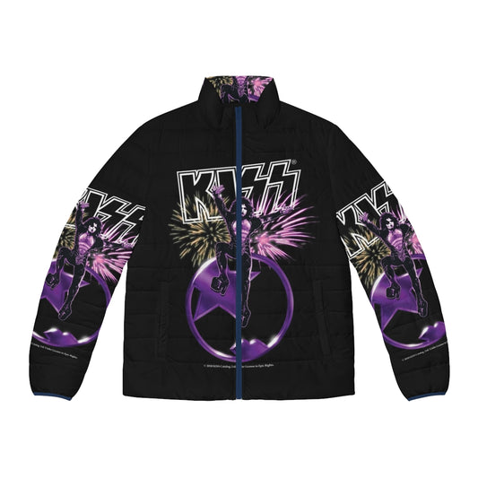 Starchild KISS Puffer Jacket featuring the iconic KISS band logo and Paul Stanley's Starchild character