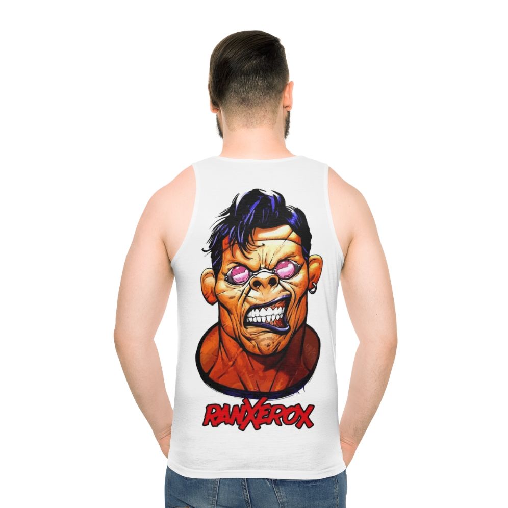 Ranxerox comic book character head design on unisex tank top - men back