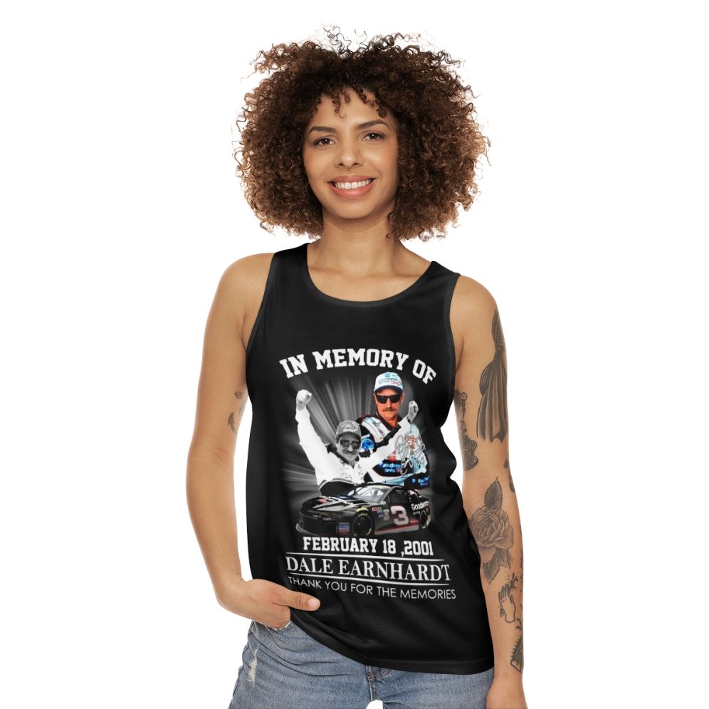 Unisex tank top honoring the memory of NASCAR driver Dale Earnhardt - women