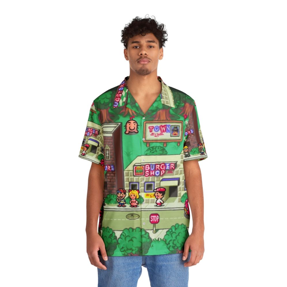 Earthbound Town Hawaiian Shirt with Retro SNES Video Game Inspired Design - People Front