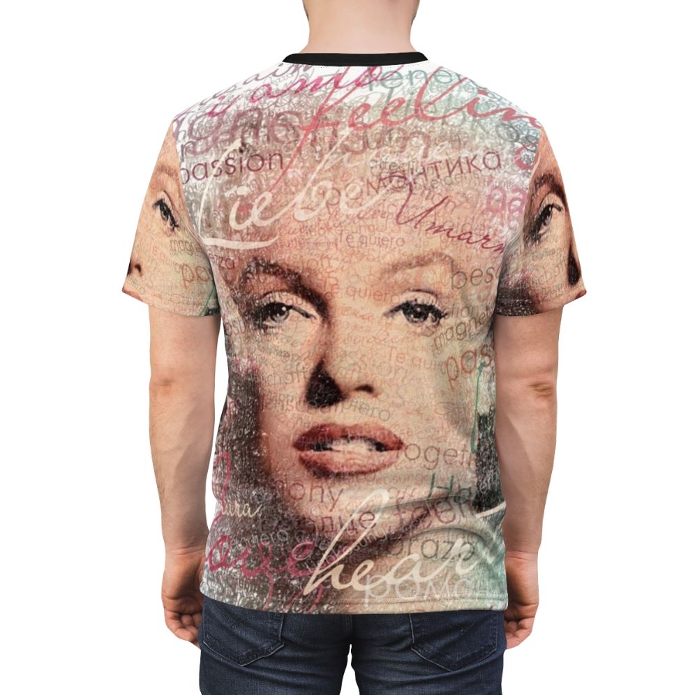 Marilyn Monroe portrait t-shirt with her famous words in a unique, artistic design - men back