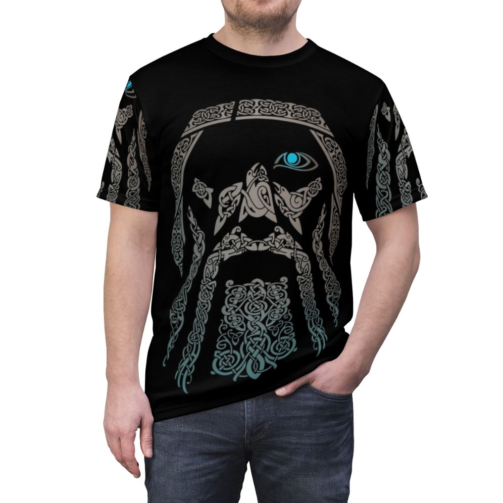 Odin-inspired AOP t-shirt with Nordic, Scandinavian, and Celtic motifs - men front