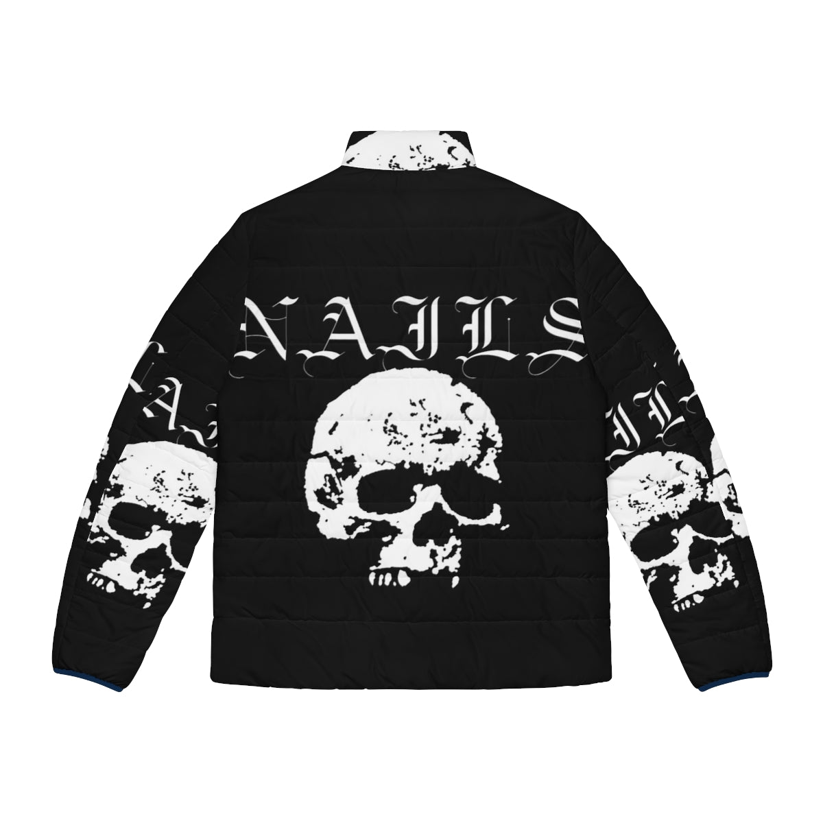 Nails hardcore punk band white puffer jacket featuring skull and edgy design - Back