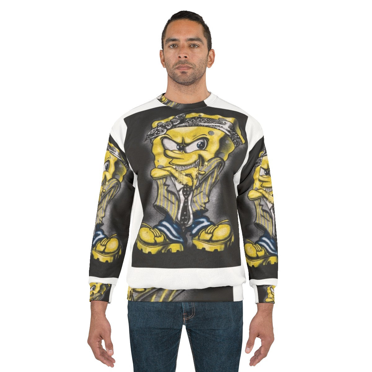 Gangster Spongebob 2 Sweatshirt with cartoon character and urban design - men