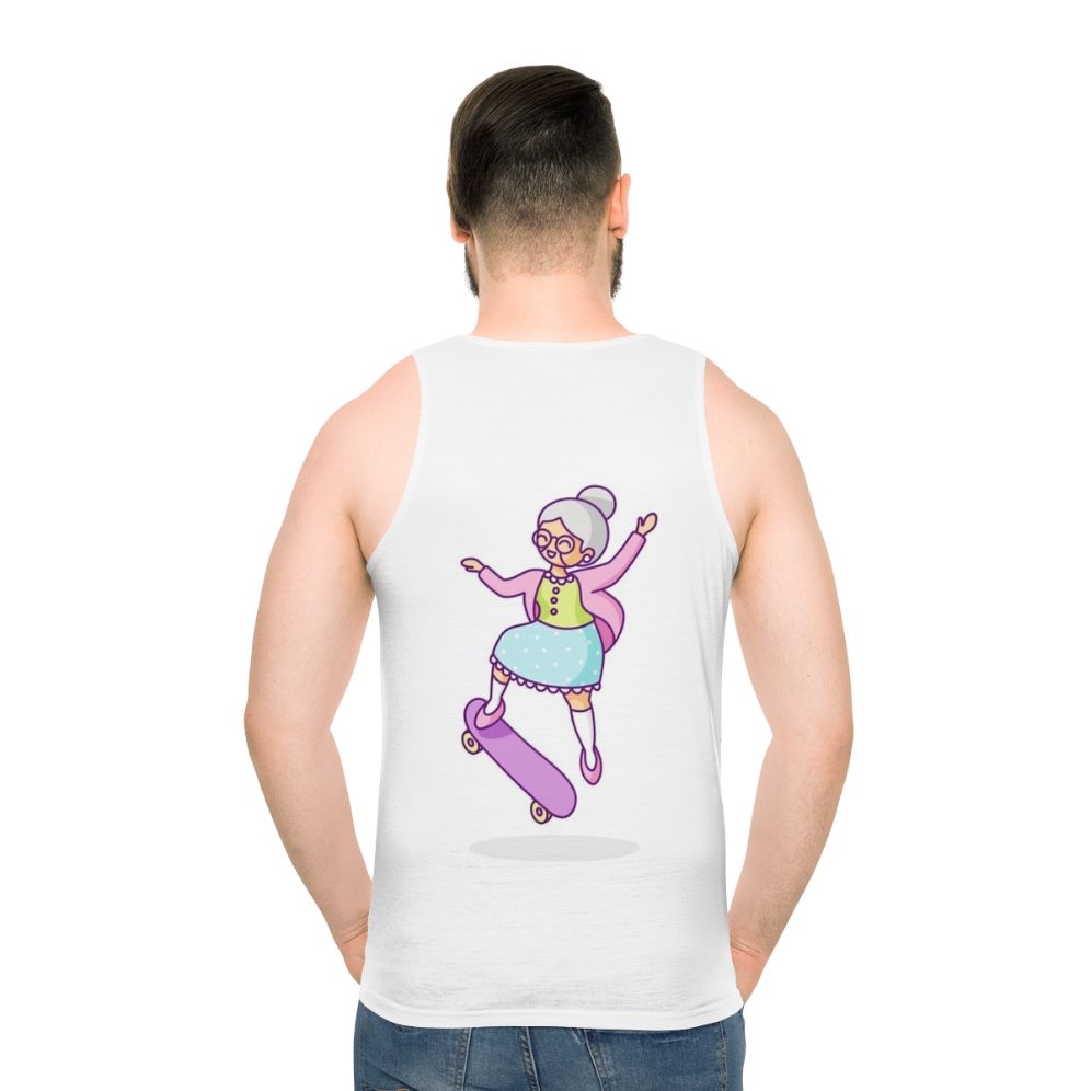 Skateboarding senior wearing unisex tank top - men back