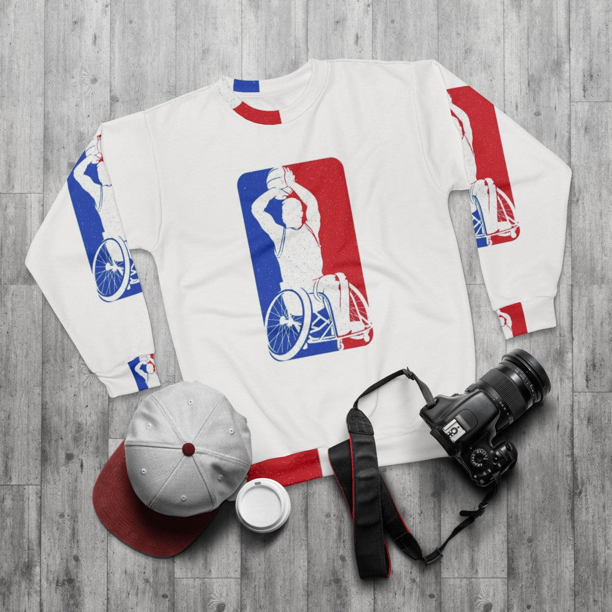 Wheelchair basketball player wearing a sweatshirt - flat lay