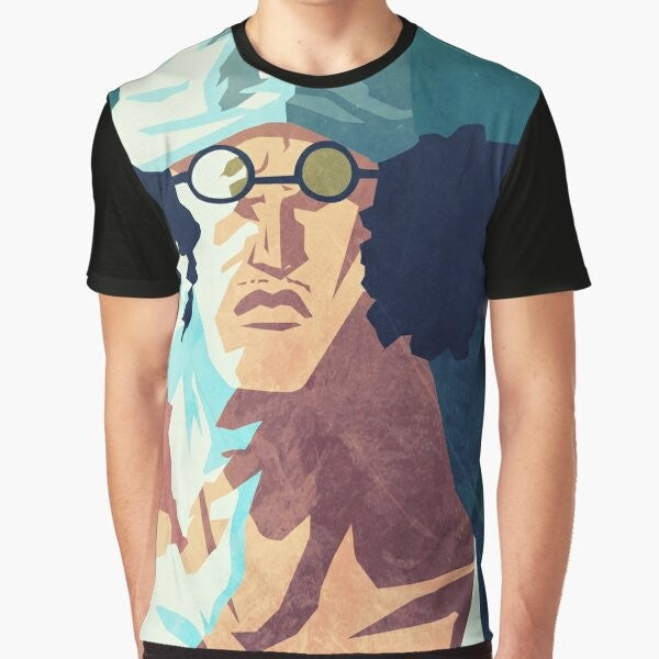 Aokiji, the ice admiral from the anime One Piece, featured on a graphic t-shirt design.