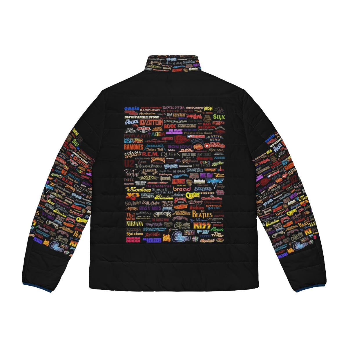 Retro rock bands puffer jacket featuring classic album cover art - Back