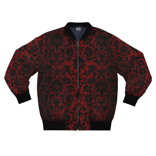 Dark red and black floral damask pattern bomber jacket