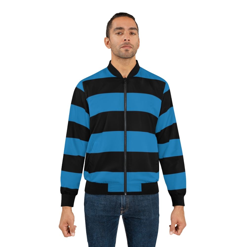 Large blue and black horizontal striped bomber jacket - Lifestyle